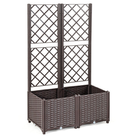 PE Rattan Raised Garden Bed with Trellis Planter Box for Climbing Plants-Brown - Color: Brown
