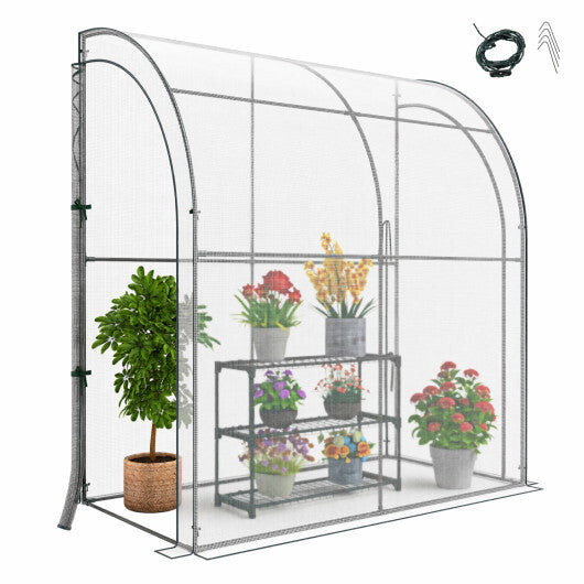 7 x 3.5 x 7 Feet Lean-to Greenhouse with Flower Rack-White