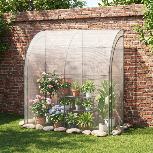 7 x 3.5 x 7 Feet Lean-to Greenhouse with Flower Rack-White