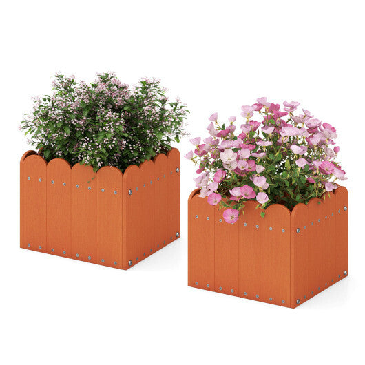 2 Pack Square Planter Box with Drainage Gaps for for Front Porch Garden Balcony-Orange