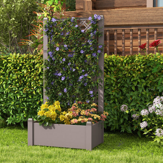Outdoor Planter Box Self-Watering Raised Garden Bed Trellis with Water Level Indicator-Greyish-white