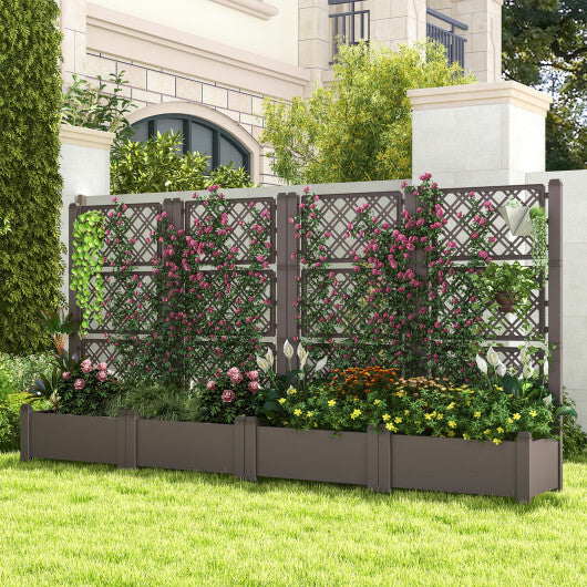 Outdoor Planter Box Self-Watering Raised Garden Bed Trellis with Water Level Indicator-Greyish-white