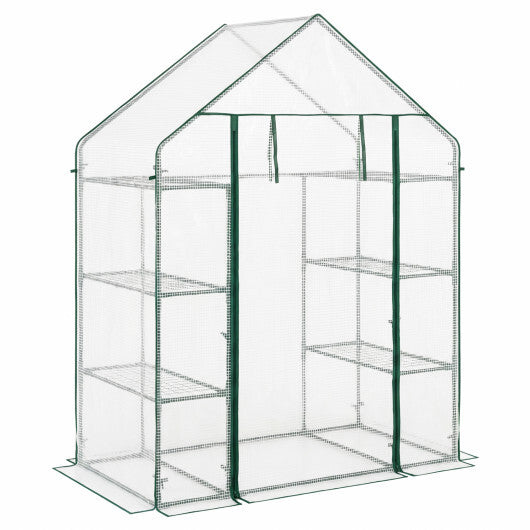 Portable Walk-in Greenhouse with 3 Tiers and 6 Shelves-White
