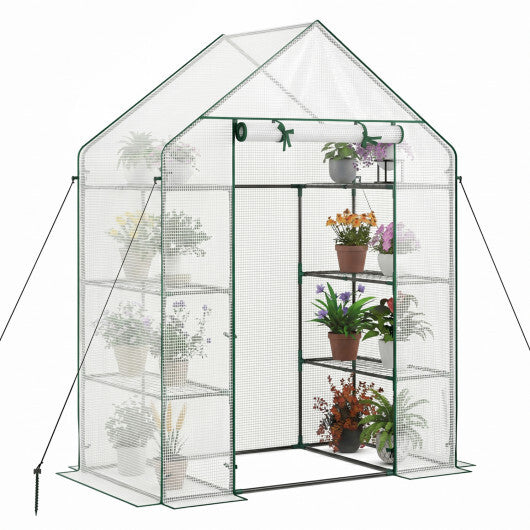 Portable Walk-in Greenhouse with 3 Tiers and 6 Shelves-White
