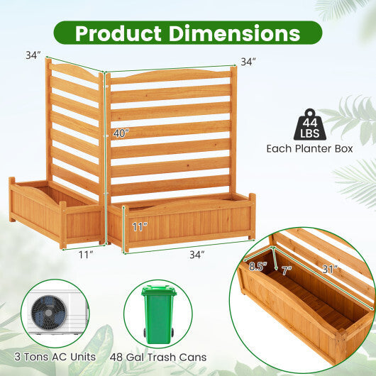 2-Panel Freestanding Outdoor Wood Privacy Screen-Yellow