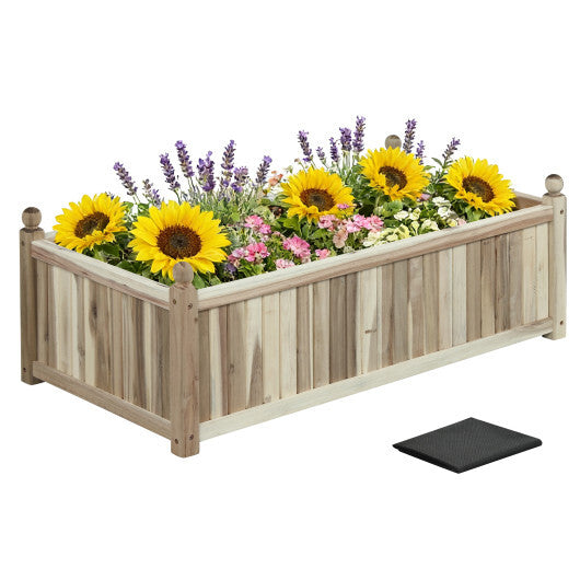 Wooden Raised Garden Bed Natural Acacia Wood Rectangular Planter Box with Liner-Natural