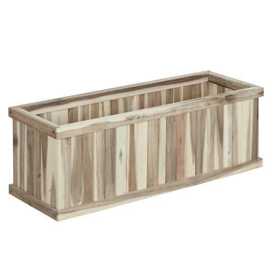 Wooden Raised Garden Bed Natural Acacia Wood Rectangular Planter Box with Drainage-Natural