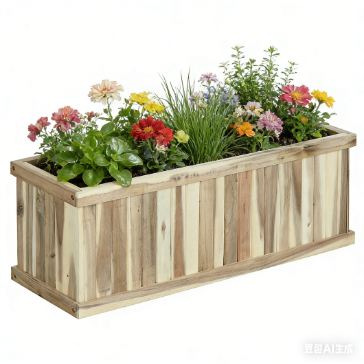 Wooden Raised Garden Bed Natural Acacia Wood Rectangular Planter Box with Drainage-Natural