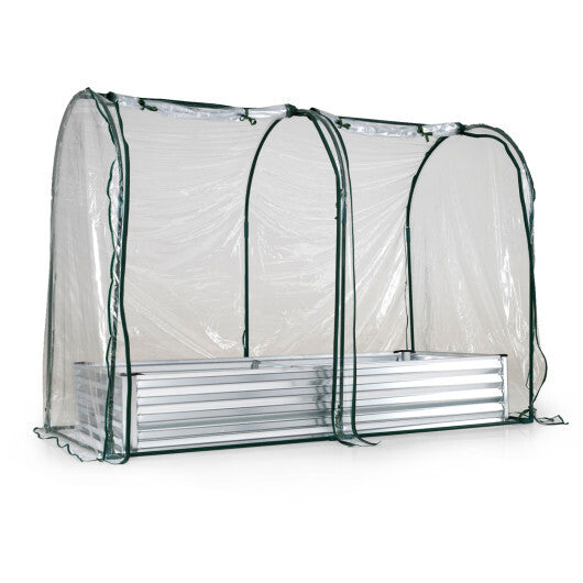 6 x 3 x 1 FT Galvanized Raised Garden Bed with Greenhouse Cover-Silver