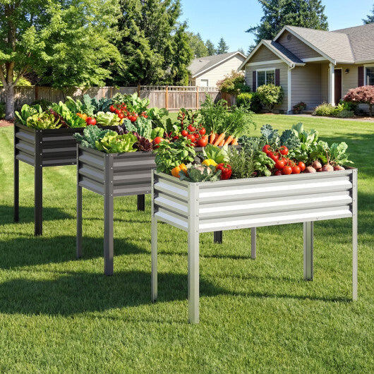 Raised Garden Bed with Legs Electro-Coating Metal Large Elevated Planter Box-Grey