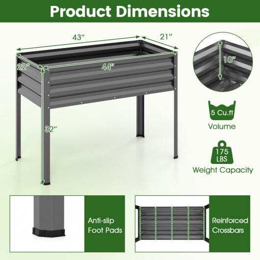 Raised Garden Bed Set of 2 Electro-Coating Metal Large Elevated Planter Box-Silver