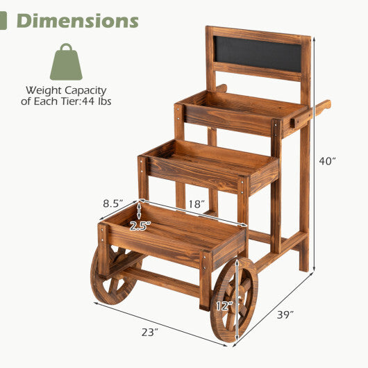 3-Tier Carbonized Fir Wood Plant Display Stand Wooden Dessert Candy Cart-Brown