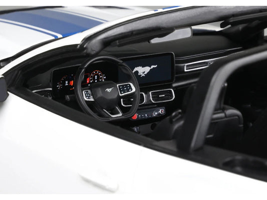 2025 Shelby Mustang Supersnake Convertible White with Blue Stripes 1/18 Model Car by GT Spirit
