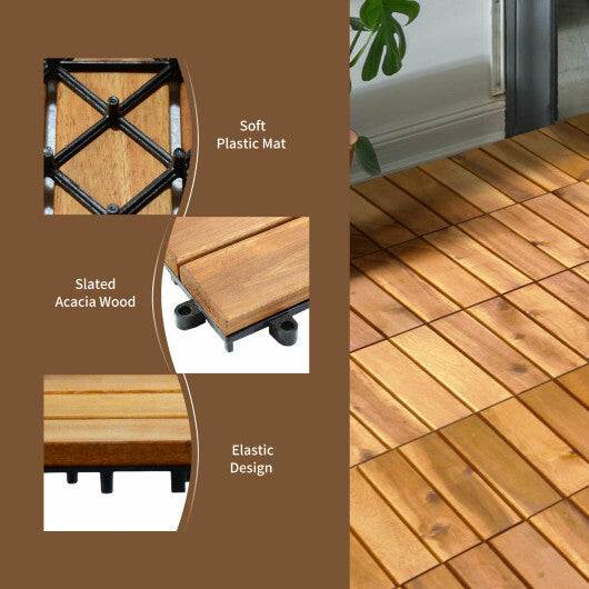 27 Pieces Acacia Wood Interlocking Patio Deck Tile - Color: Natural
