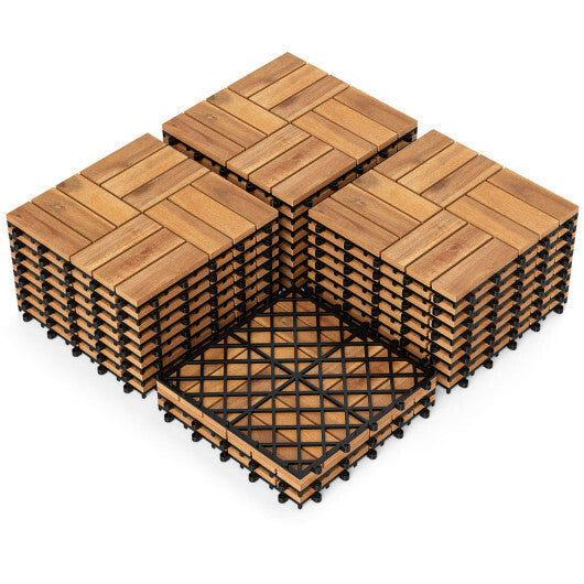 12 x 12 Inch 27 Piece Acacia Wood Interlocking Deck Tiles with Waterproof Design-Natural