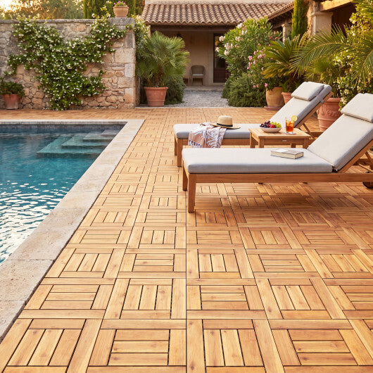 12" x 12" Indoor Outdoor Floor Tiles for Patio Balcony Backyard Porch Poolside-Natural