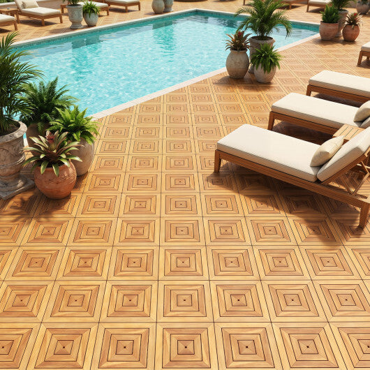 12 x 12 Inch 24 Pieces Acacia Wood Interlocking Deck Tiles with Waterproof Design-Natural