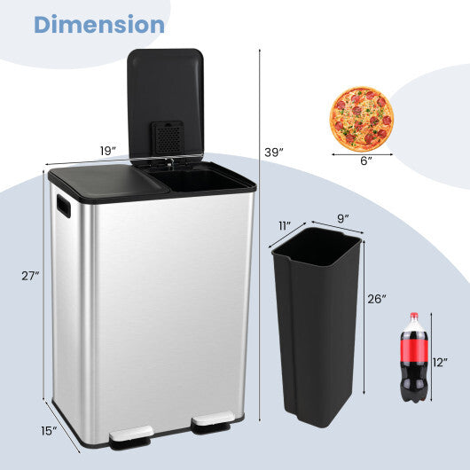 2 x 8 Gal Dual Compartment Trash Can-White