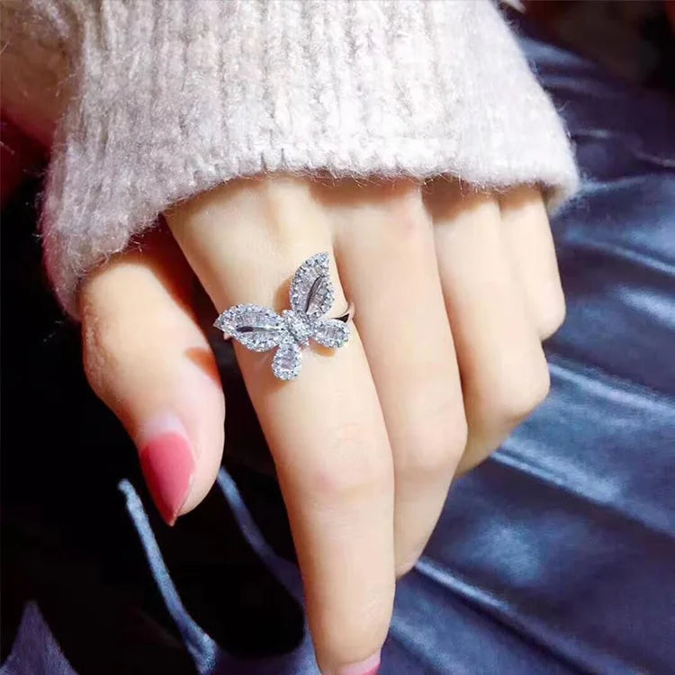 2026 New Trendy Butterfly silver color cute Fashion Ring For Women Party Gift  Jewelry Wholesale R6134