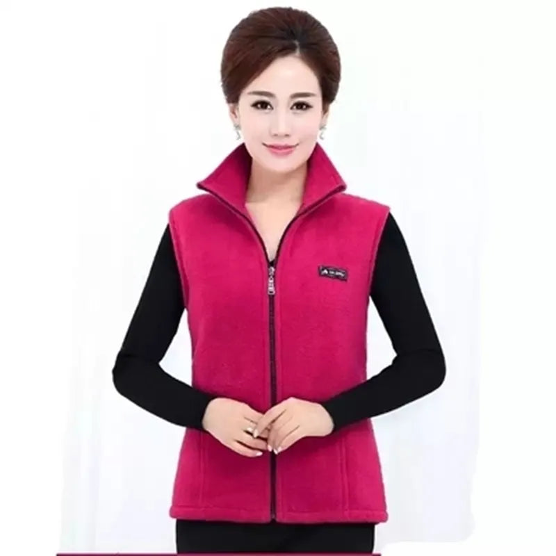 plus Size Women's Polar Fleece Vest Sleeveless Large Zipper Jacket Autumn Fashion Leisure Gilet for Women