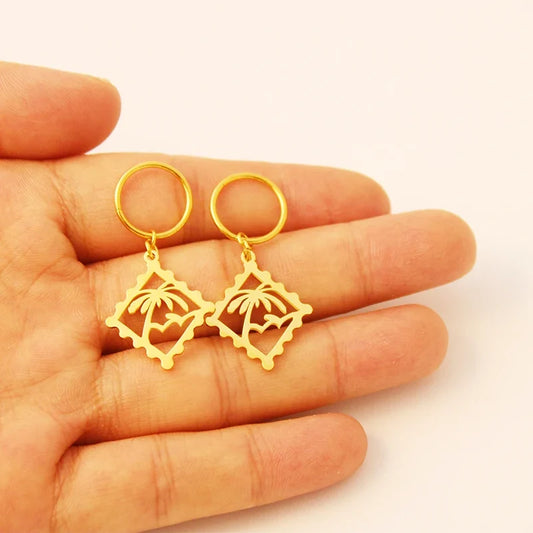 New Zealand Kiribati Hawaii Coconut Tree Shape Earrings for Women Girls Gold Color Stainless Steel Jewelry Gift