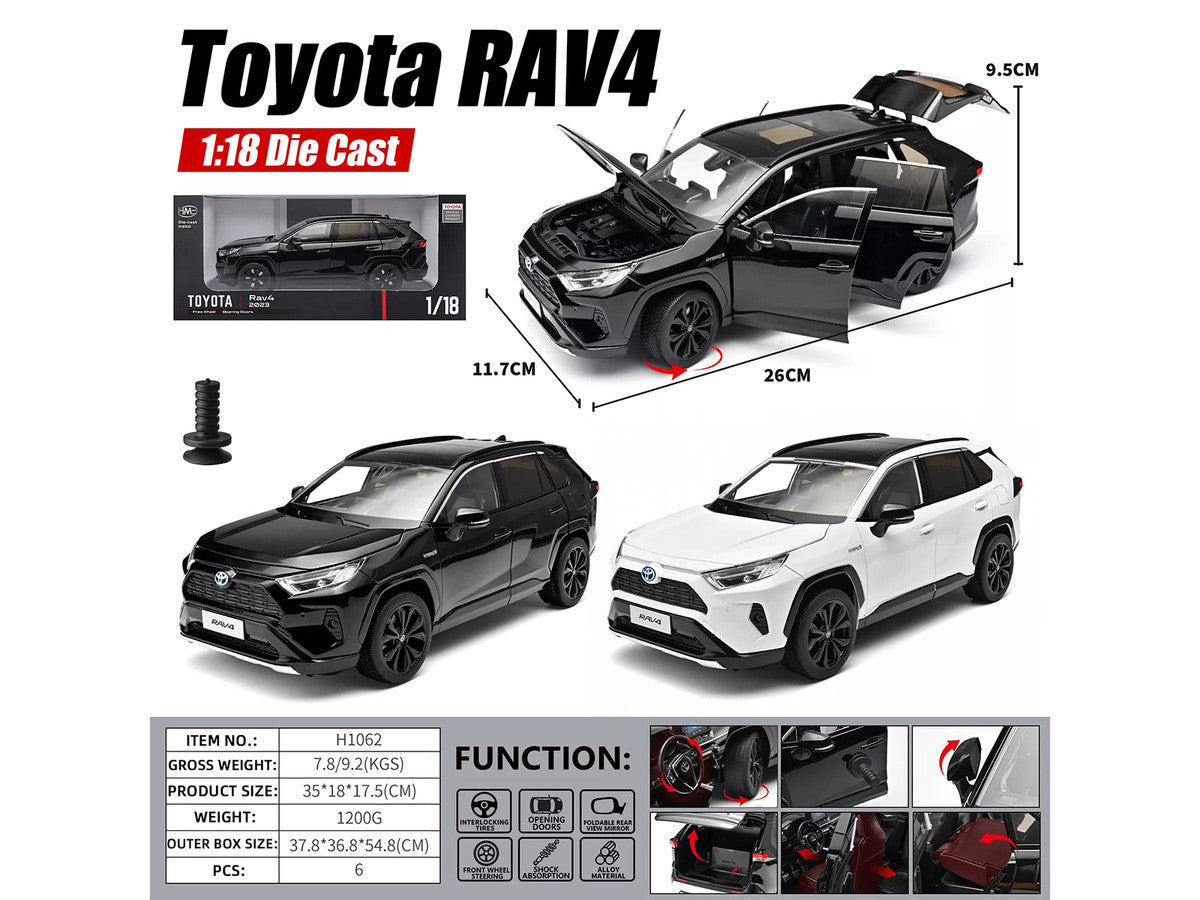 2023 Toyota Rav4 Hybrid White Metallic with Black Top 1/18 Diecast Model Car by Heimanba