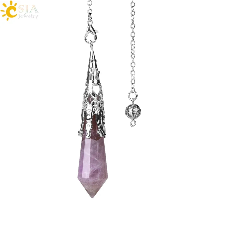 CSJA Natural Stone Crystal Pendulum for Dowsing Antique Pendant Amulet Crystals Divination Pink Quartz Pendulums Pendules G891