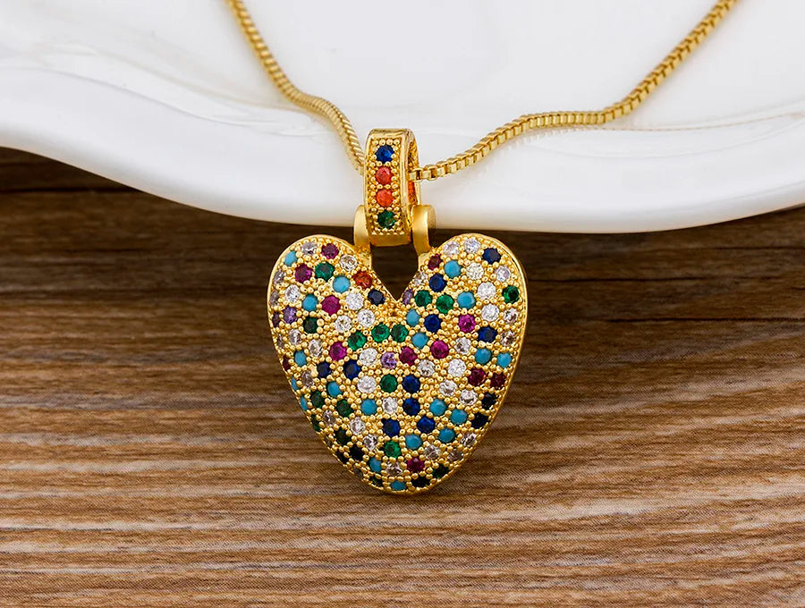 Nidin Fashion Luxury 26 Letters Copper Zircon Pendant Necklace for Women Rainbow Initials Name Necklace Wedding Party Jewelry