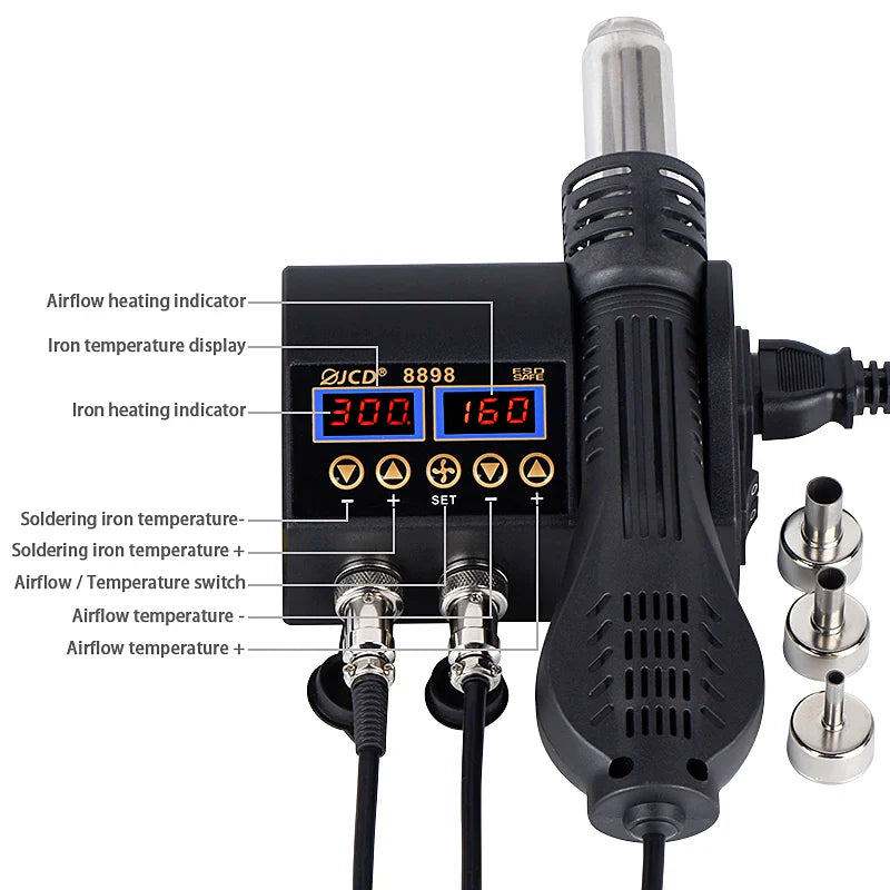 2 in 1 750W Soldering Station LCD Digital display welding rework station for cell-phone BGA SMD PCB IC Repair solder tools 8898