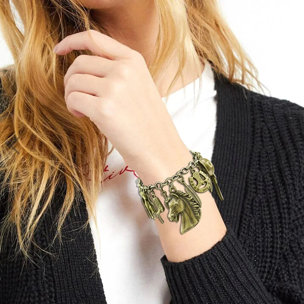 Clearance_Cat Pendant Charm Chain Link Bracelets For Women Cowgirl Cuff Bangles Fashion Jewelry Egyptian Bastet Pulseira Accesso