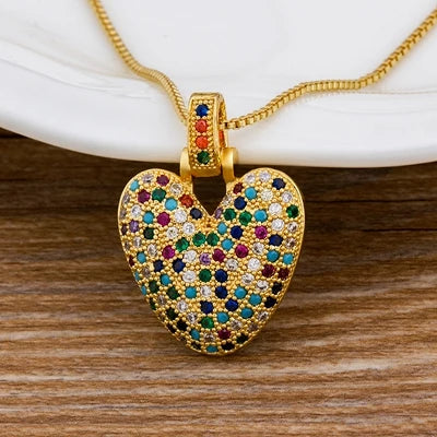 Nidin Fashion Luxury 26 Letters Copper Zircon Pendant Necklace for Women Rainbow Initials Name Necklace Wedding Party Jewelry