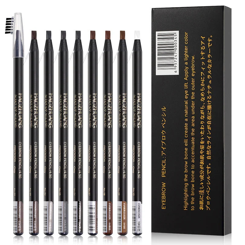5PCS Haozhuang Eyebrow Pencil Brown Wholesale Cosmetic Pencil Product Natural Waterproof Long-Lasting Tattoo Brush Makeup Beauty