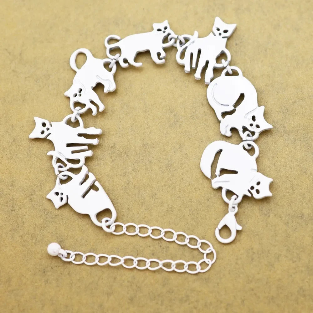 Clearance_Cat Pendant Charm Chain Link Bracelets For Women Cowgirl Cuff Bangles Fashion Jewelry Egyptian Bastet Pulseira Accesso