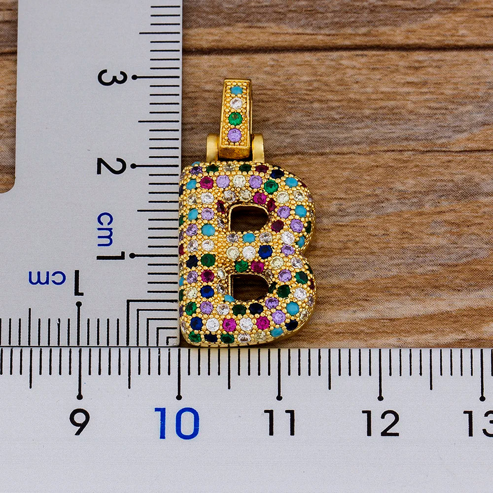 Nidin Fashion Luxury 26 Letters Copper Zircon Pendant Necklace for Women Rainbow Initials Name Necklace Wedding Party Jewelry