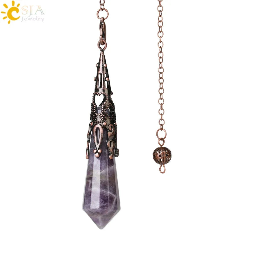 CSJA Natural Stone Crystal Pendulum for Dowsing Antique Pendant Amulet Crystals Divination Pink Quartz Pendulums Pendules G891