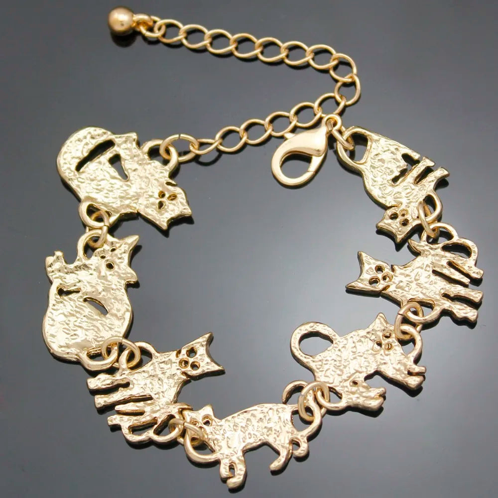 Clearance_Cat Pendant Charm Chain Link Bracelets For Women Cowgirl Cuff Bangles Fashion Jewelry Egyptian Bastet Pulseira Accesso