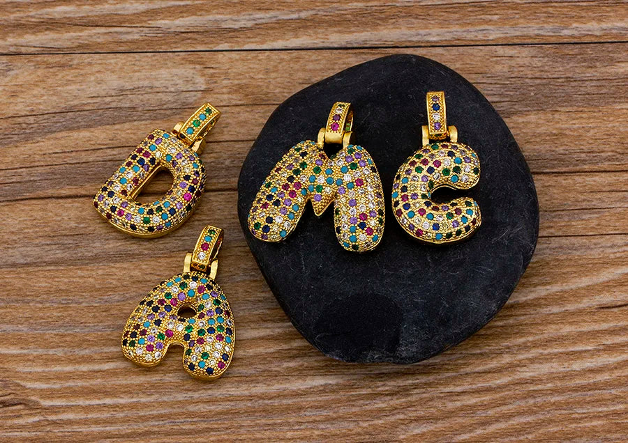 Nidin Fashion Luxury 26 Letters Copper Zircon Pendant Necklace for Women Rainbow Initials Name Necklace Wedding Party Jewelry