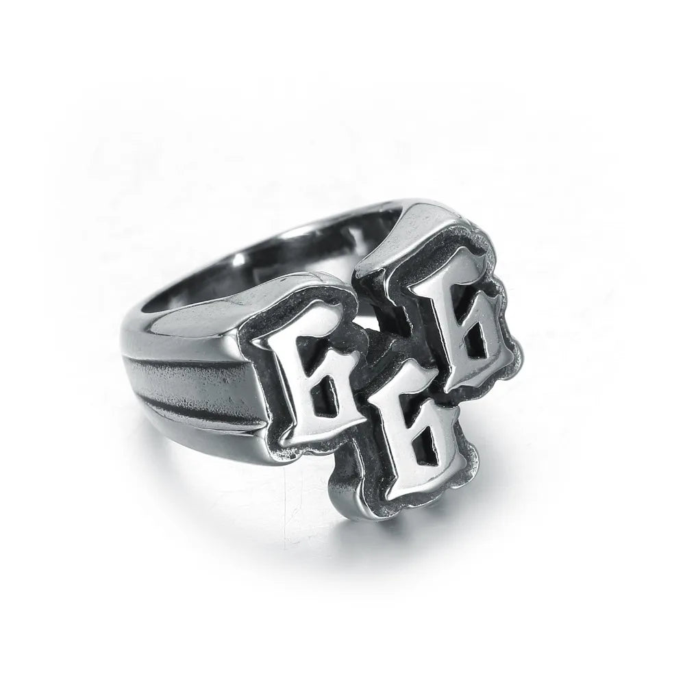 Men's Punk Stainless Steel Digital 666 Ring Titanium Steel Ring Jewelry