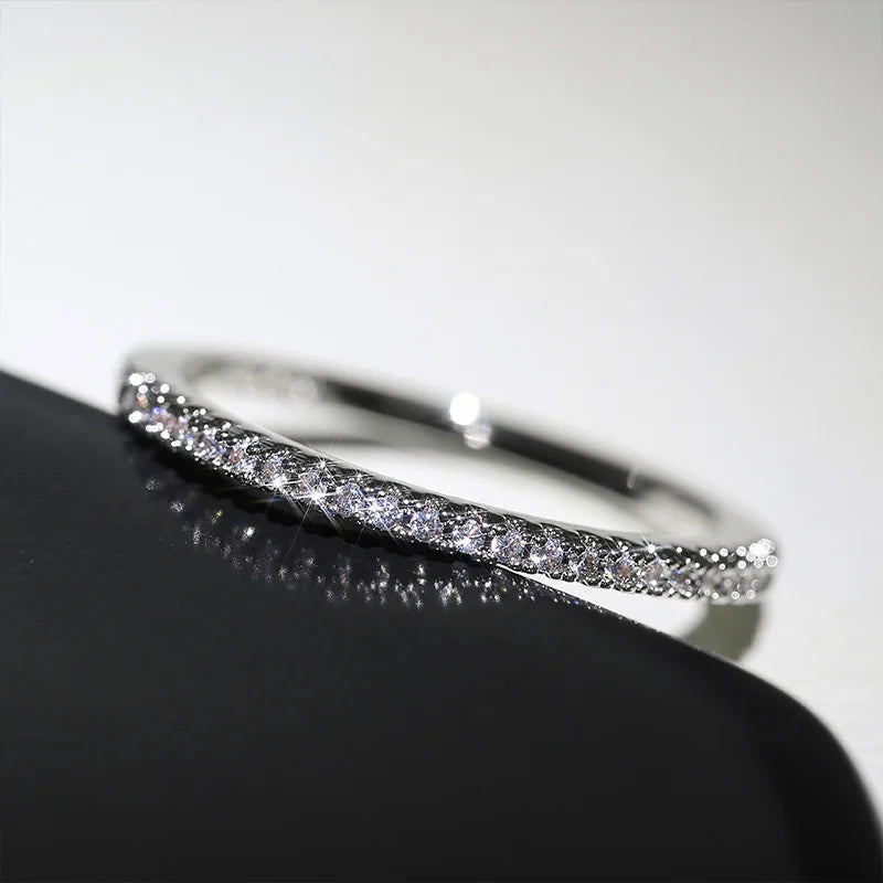 Huitan 3 Colors Simple Band Women Rings Shiny Cubic Zirconia Delicate Anniversary Gift Accessories Hot Sale Fashion Jewelry