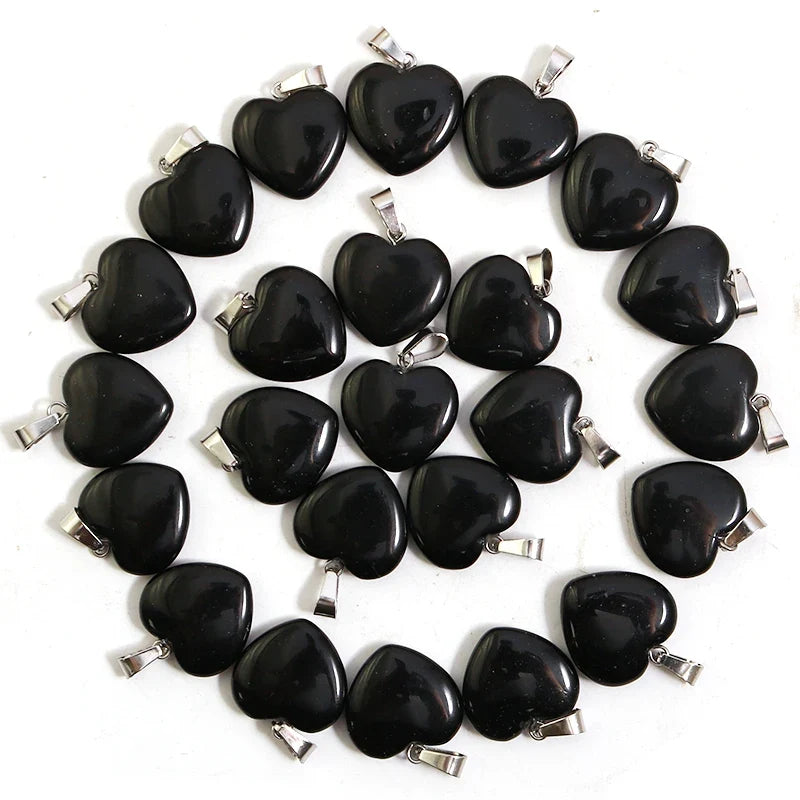 Natural Black Obsidian Stone Heart Beads Healing Pendant Women Charms 20mm Wholesale For Jewelry Making Earring Accessories