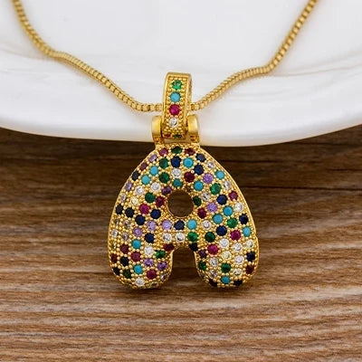 Nidin Fashion Luxury 26 Letters Copper Zircon Pendant Necklace for Women Rainbow Initials Name Necklace Wedding Party Jewelry