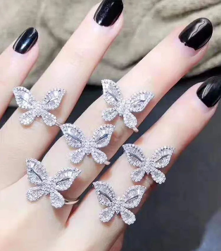 2026 New Trendy Butterfly silver color cute Fashion Ring For Women Party Gift  Jewelry Wholesale R6134