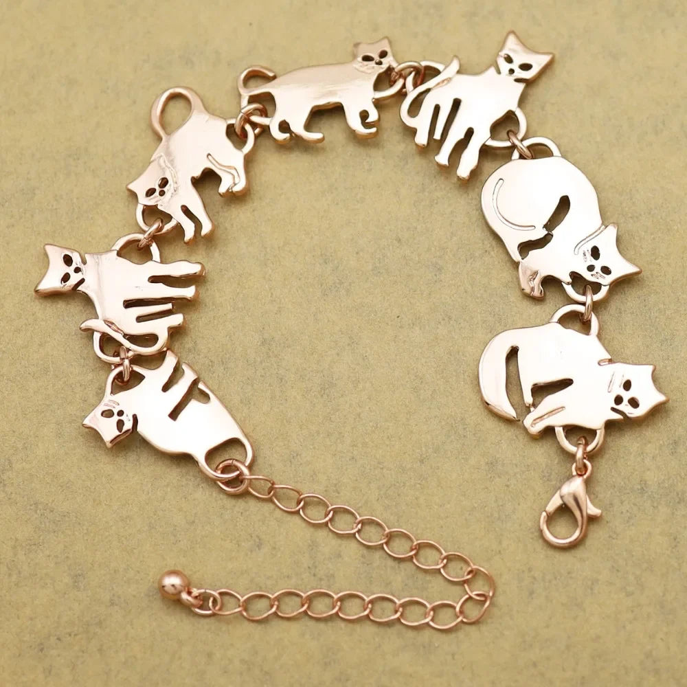 Clearance_Cat Pendant Charm Chain Link Bracelets For Women Cowgirl Cuff Bangles Fashion Jewelry Egyptian Bastet Pulseira Accesso