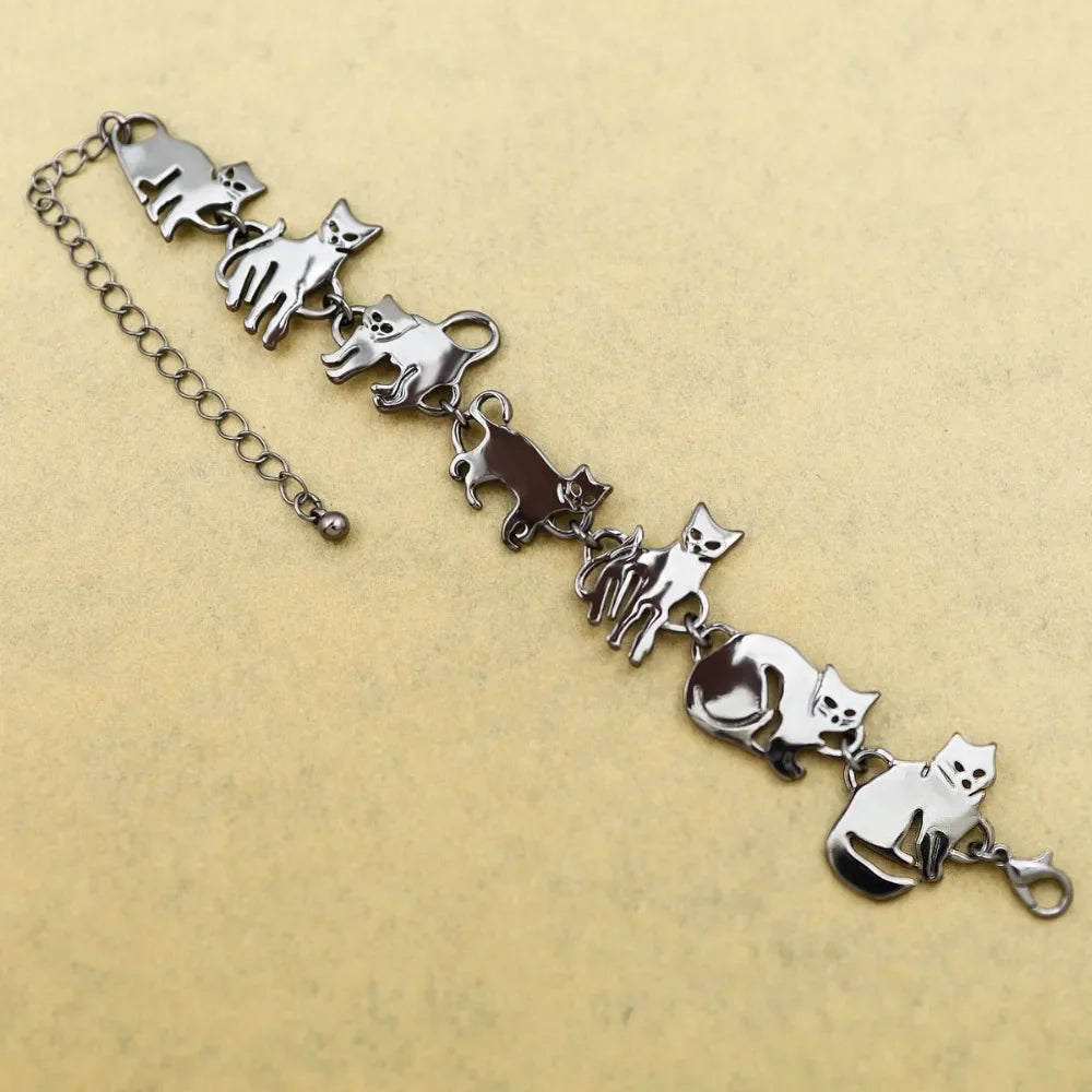 Clearance_Cat Pendant Charm Chain Link Bracelets For Women Cowgirl Cuff Bangles Fashion Jewelry Egyptian Bastet Pulseira Accesso