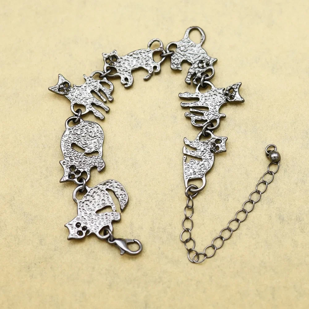 Clearance_Cat Pendant Charm Chain Link Bracelets For Women Cowgirl Cuff Bangles Fashion Jewelry Egyptian Bastet Pulseira Accesso