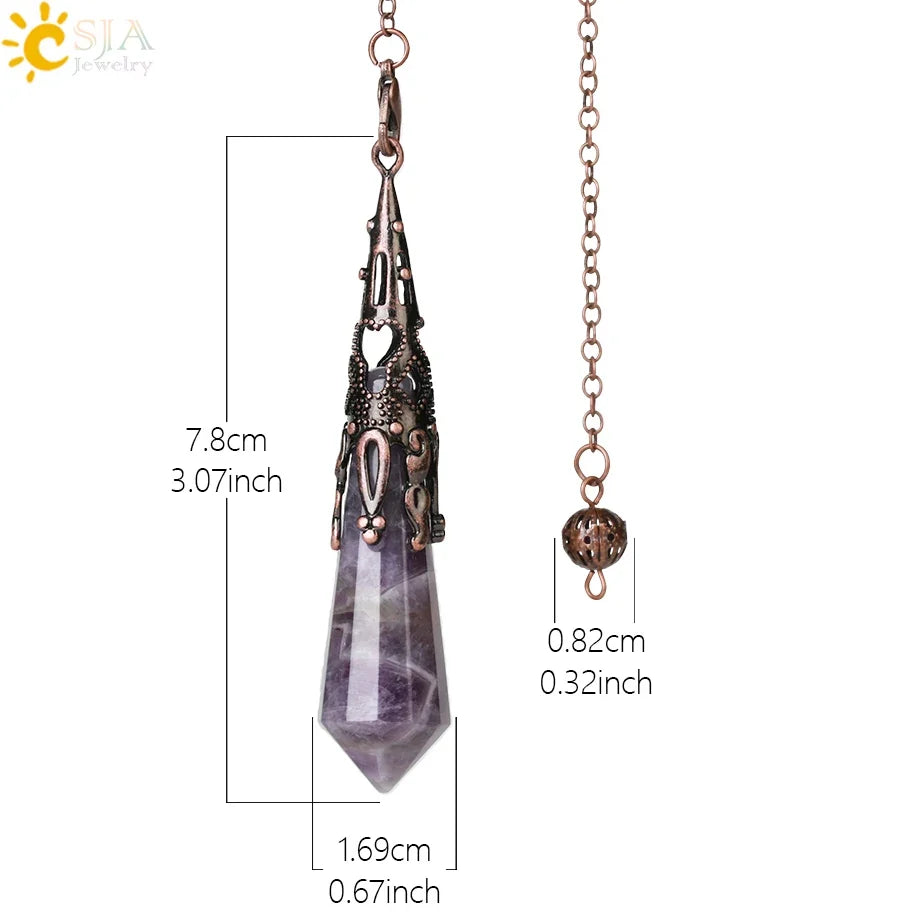 CSJA Natural Stone Crystal Pendulum for Dowsing Antique Pendant Amulet Crystals Divination Pink Quartz Pendulums Pendules G891