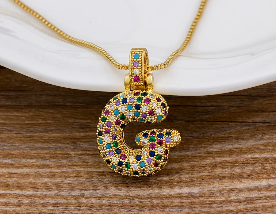 Nidin Fashion Luxury 26 Letters Copper Zircon Pendant Necklace for Women Rainbow Initials Name Necklace Wedding Party Jewelry