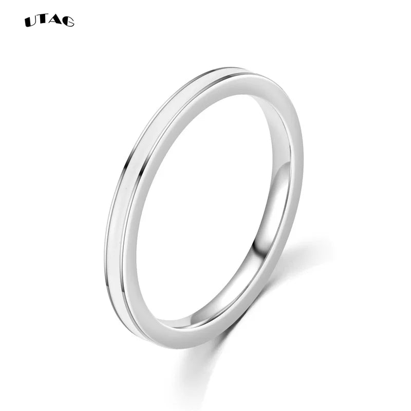 UTAG  Fashion Black/White Ceramic Crystal Wedding Rings Jewelry For Women Girls Rose Gold Stainless Steel Bohemia Rin