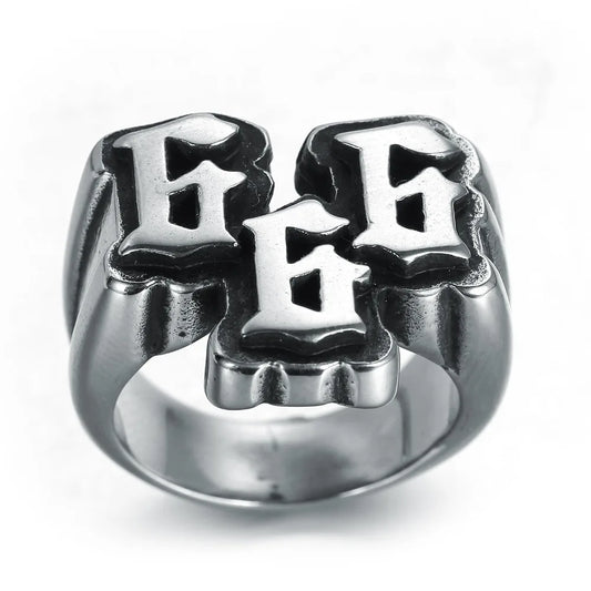 Men's Punk Stainless Steel Digital 666 Ring Titanium Steel Ring Jewelry