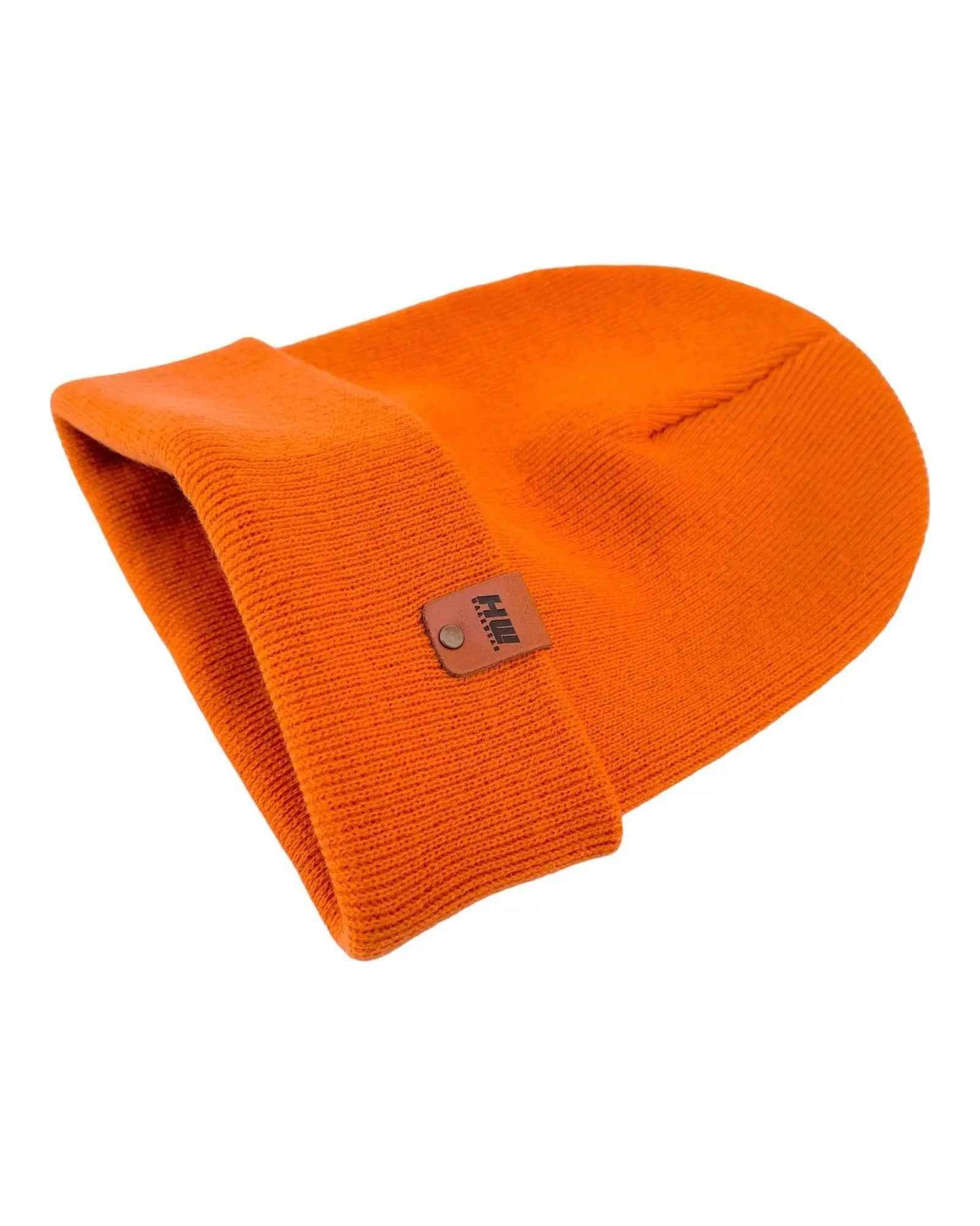 HAAKWEAR Knit Cuffed Classic Beanie / Hat - Tiger Orange, Made in USA